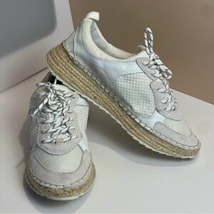 Marc Fisher Janette White Espadrille Platform Sneakers Suede Mesh Summer 7.5
